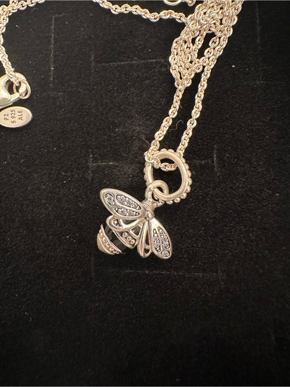 Pandora Silver Bee Pendant Necklace with Crystal Accents
